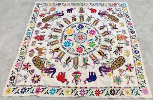 71" x 70" Vintage Rabari Throw Embroidery Ethnic Tapestry Tribal Wall Hanging