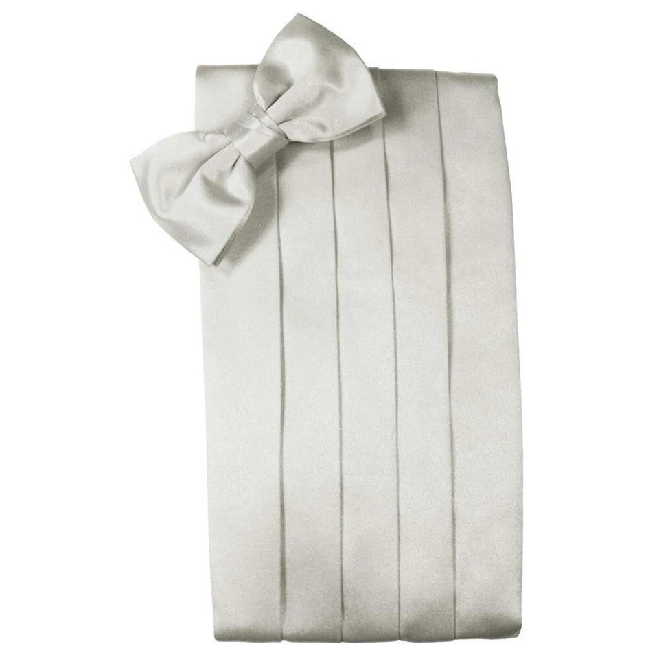 Conjunto masculino de gravata borboleta e cummerbund de cetim platina - Imagem 1 de 1