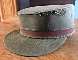 Vintage Army Visor Genuine Mutex US Cap Size 7 Green w/ Red Stripe - Picture 1 of 11