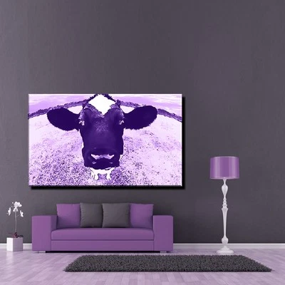 LEINWAND BILD BILDER XXL POP ART KUH KÜHE COW LILA WIESE RIND GRAS BIS 150x90 - Bild 1 von 2