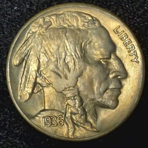 1936-S BUFFALO NICKEL ~ BETTER DATE COIN ~ CHOICE GEM BU ~ GOLDEN TONING - Picture 1 of 2