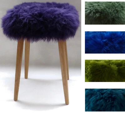 Unikat: Hocker Eiche, hochwertiger Merino-Lammfell-Polstersitz violett made in D - Bild 1 von 4