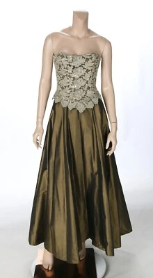 Lillie Rubin Vintage 80s 90s Green Taffeta 2 Piece Prom Party Formal Dress S - Image 1 of 4