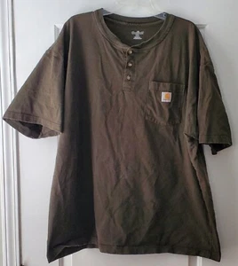 Carhartt Mens Short Sleeve Heavyweight Green Pocket Henley T-Shirt 2XL - EUC - Picture 1 of 7