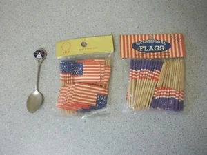 1976 United States Bicentennial American flag toothpicks and Bicentennial spoon - Picture 1 of 9