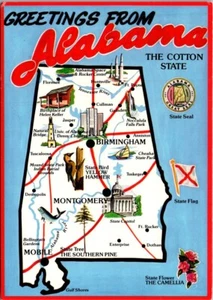 Saludos desde ALABAMA mapa ilustrado postal 4x6 - Imagen 1 de 2
