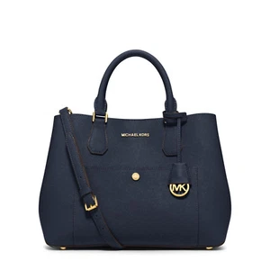 Michael Kors Greenwich Large Leather Tote Navy Pale Blue *Non Outlet* - Picture 1 of 3