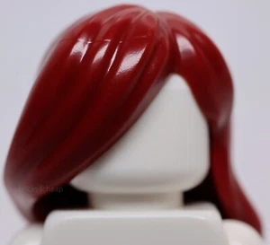 Lego Dark Red Mini Doll Hair Female Long Parted on Side Swept Back Hole on Top - Picture 1 of 3
