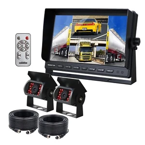 10.1" Quad Monitor 2x 4PIN Heavy Duty Rear View Reversing Camera 12-36V Truck Rv - Picture 1 of 24