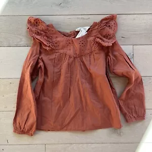 Blusa H&M Algodón Niña Camisa Top Ojales Volantes Campesino 6x - Imagen 1 de 8