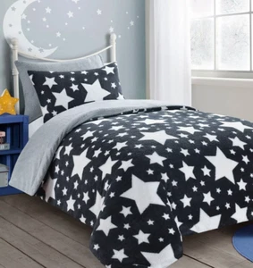 Juego de ropa de cama cálida funda edredón edredón de lana de peluche estrellas carbón Sherpa - Imagen 1 de 2