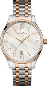Reloj Bulova para mujer plata y oro rosa acero inoxidable esfera blanca 98S150 - Imagen 1 de 1