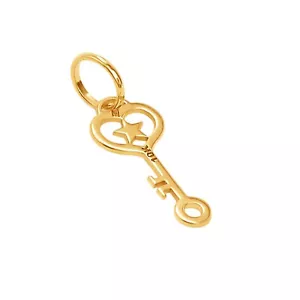 10k Solid Yellow Gold Key Star Laser Cut Delicate Beautiful Small Charm Pendant - Picture 1 of 5