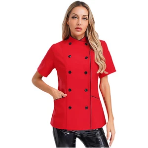 Women Coat Collar Tops Double-Breasted Jacket Hotel Chef Stylish Cross-Over - Picture 1 of 41