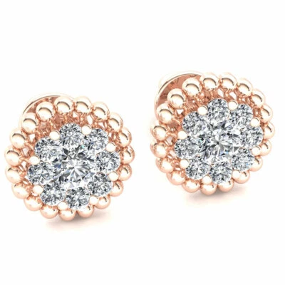 Aretes con racimo Millgrain de diamantes redondos genuinos de 0,55 quilates de oro de 14 quilates para damas Foto 1 de 4
