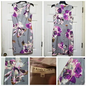 Trina Turk Dress Womens 10 Pink Grey Floral Boho Chic Sleeveless Sheath Kurdson - Picture 1 of 15