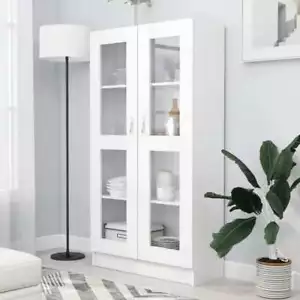 Wooden Vitrine Cabinet Storage Shelf Rack Tall Cupboard Glass Show Case White - Picture 1 of 9