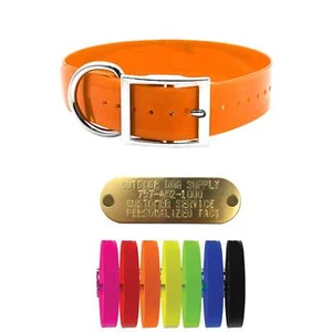 1 1/2" Solid Premium Glow Tuff D Ring Large Dog Collar with Custom Tag - Picture 1 of 33