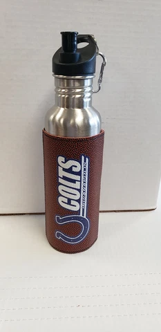 Indianapolis Colts Steel Water Bottle with leather "Football" wrap 26 oz. NEW Cover