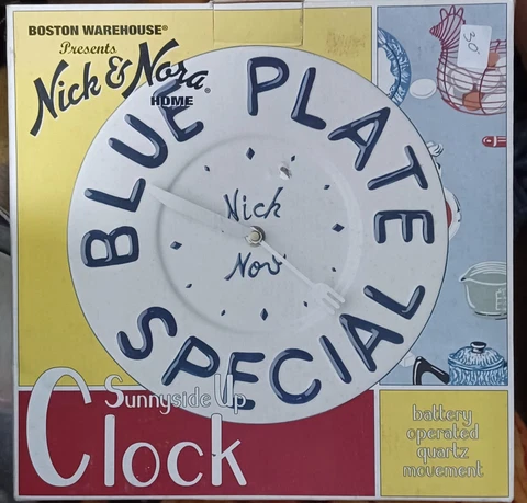 Nick & Nora Blue Plate Special Kitchen Clock New Cover