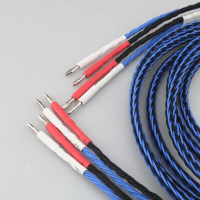 Pair 8N OCC Pure Copper Speaker Cable 8TC Hi-Fi Audio Wire Banana to Banana Plug - Image 1 of 4