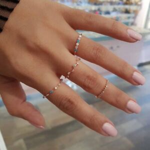 4pcs Fashion Candy Colorful Wave Knuckle Midi Finger Tip Rings Set Women Jewelry