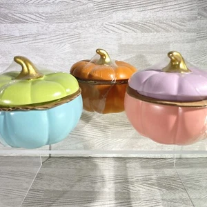 Kürbis Süßigkeitenglas Halloween Dekor Schmuck Box mit Deckel 3 Stck. Orange Blau Pink Neu - Bild 1 von 16