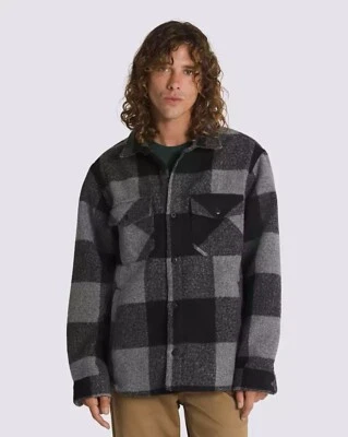 Vans Men’s Denby Fuzzy Shacket In Black / Drizzle Grey Size M New - Image 1 of 4