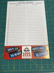 Lone Star Beer Petition - National Beer Of Texas Sign Up Sheets 1997 Rare Forms - Picture 1 of 6