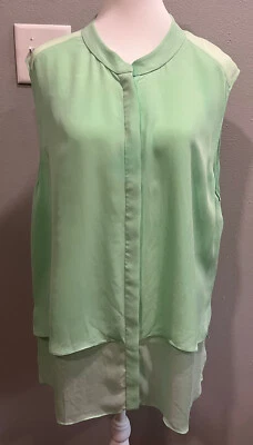 Blusa Top ELIE TAHARI 100% Seda Sin Mangas Verde Menta, Doble Capa, Talla XL Foto 1 de 4