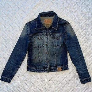 VINTAGE GUESS JEANSJACKE Damen Größe Small/Authentisches rotes Etikett auf der Vorderseite. " - Bild 1 von 12