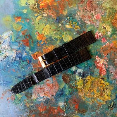 CORREA DE CUERO PIAGET NEGRA + HEBILLA DE ORO 18K 14MM - USADA #548 - CAJA6 Foto 1 de 4