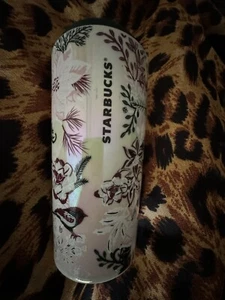 STARBUCKS Glass 12 oz Hot cup pine details pink and white - Picture 1 of 3