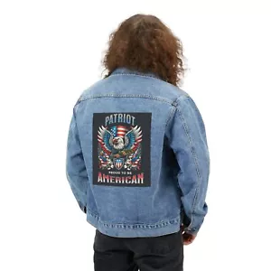 Denim, Jacket, American Flag, Patriot, USA, Eagle, Birthday gift, Men, w/blk - Picture 1 of 5