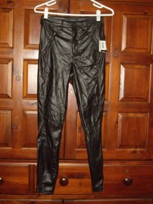 Pantalones de imitación de cuero Guess talla 4 negro azabache tiro alto cremallera tobillo ajuste cintura 26 a 27 Foto 1 de 4