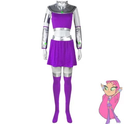 Cosplay Teen Titans Starfire Robe Déguisement Halloween Super Héros Mascarade Costumes - Photo 1/4