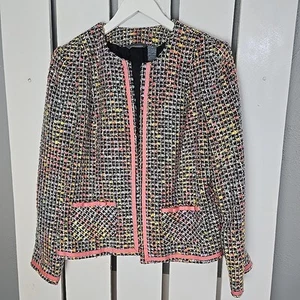 Hillard & Hanson Rainbow Glitter Tweed Open Blazer 14 Coquette Old Money Preppy - Bild 1 von 6
