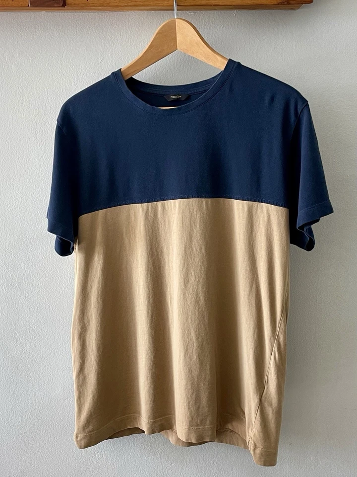Camiseta de hombre Massimo Dutti Designer Streetwear talla L bloque de color azul y tostado Foto 1 de 4