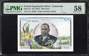 French Equatorial Africa Cameroun CAMEROON 100 Francs P32 1957 PMG58 Choice aUNC - Picture 1 of 2