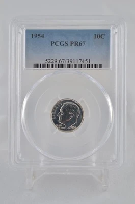 PR67 1954 PCGS GRADED PROOF SILVER ROOSEVELT DIME RARE UNCIRCULATED COIN - Image 1 of 4