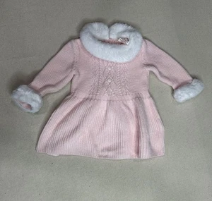 Vestido de bebé Rachel Ashwell tejido rosa con ribete de piel sintética blanca 3 - 6 meses E6 - Imagen 1 de 6