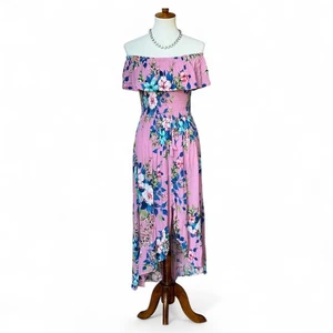 Xhilaration Maxikleid rosa Blumen schulterfrei Small - Bild 1 von 9