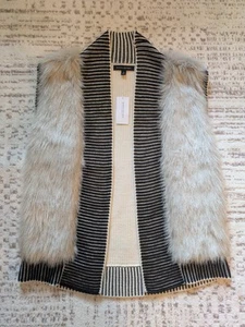 Banana Republic Open Sweater Vest Faux-Fur Trim - Women's Small, New With Tag - Picture 1 of 12