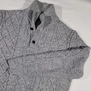 GAP Mens Sweater Chunky Cable Knit Mock Neck 100% Cotton Size Large Heather Gray - Picture 1 of 14
