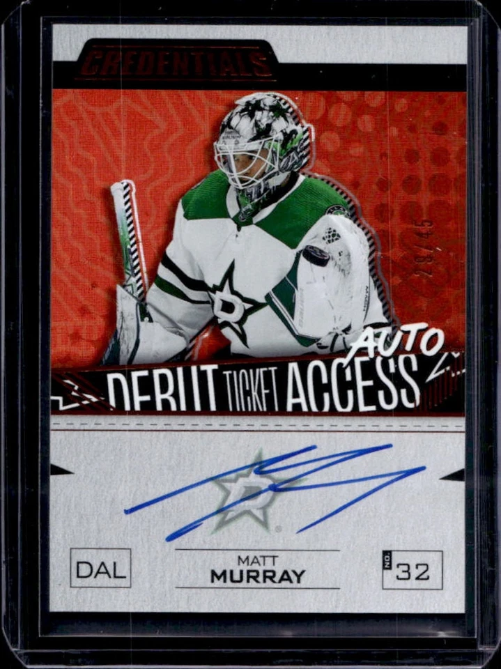 2023-24 UD Credentials Matt Murray Debut Ticket Auto Orange RC #29/45 - Image 1 of 2