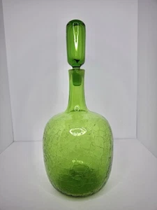 Vintage MCM Blenko Glass 657m Decanter In Olive Crackle 14.5” W/stopper Stunning - Picture 1 of 5