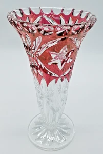 Hofbauer Star Flower Vase Ruby Red & Clear Glass Cased 24% Crystal 7.5” Germany - Picture 1 of 4