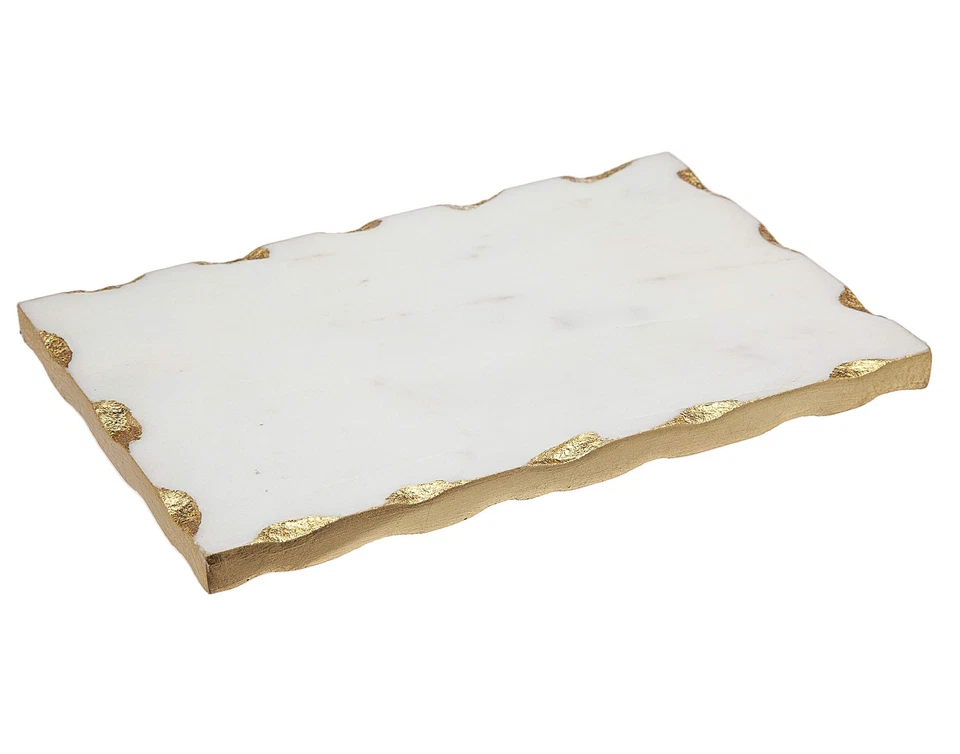 Godinger Marble Cheese Board 9x6 Gold Edge White Serving Tray