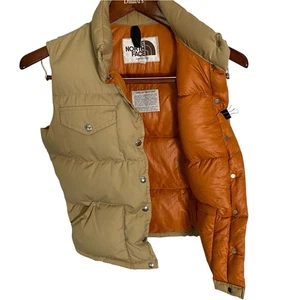 Vintage The North Face Down Puffer Vest Womens Medium Tan Orange U.S.A. Made - Picture 1 of 6
