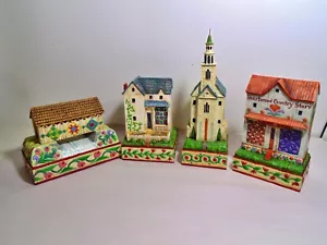 4 Jim Shore Heartwood Creek Gebäude-Kirche, Brücke, Bauernhaus, Geschäft - Bild 1 von 13